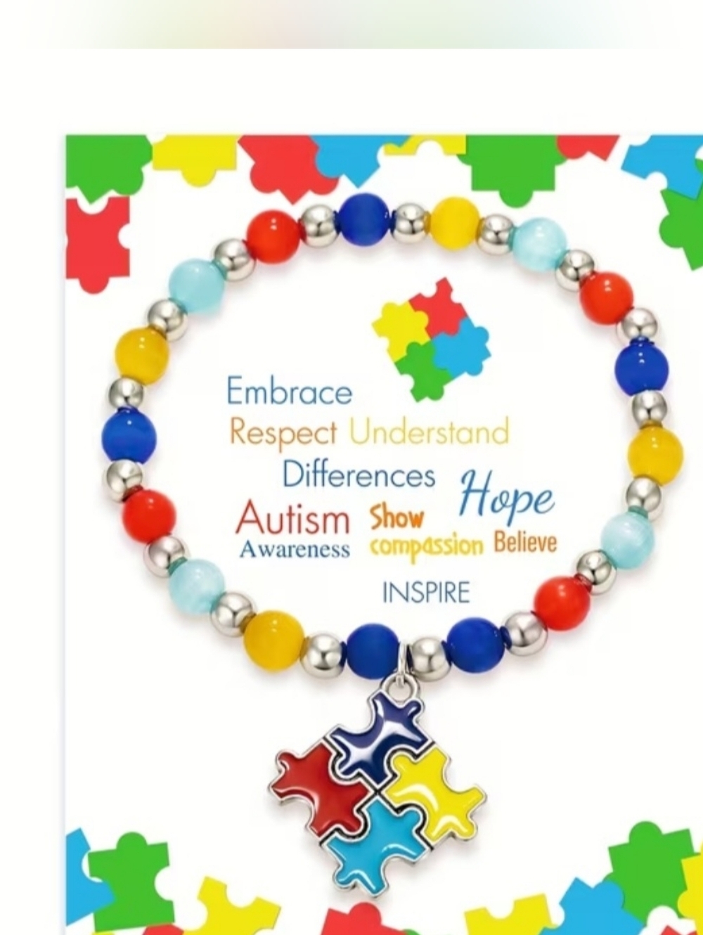 Autism Awareness Bracelet Puzzle Piece Charm Beaded Braclet NEW